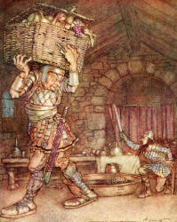 Arthur Rackham - 'And thereupon King Lludd went after him and spoke unto him thus: ''Stop, stop,'' said he' from ''The Allies' Fairy Book'' (1916)