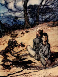 Arthur Rackham - colour illustration for 'The King of the Golden Mountain' from the 1909 Edition of ''The Fairy Tales of the Brothers Grimm''