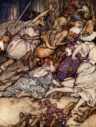 Arthur Rackham - 'The Brothers rush in with Swords drawn' from ''Comus'' (1921)