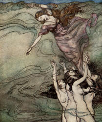 Arthur Rackham - 'The water Nymphs, that in the bottom plaid, Held up their pearled wrists and took her in' from ''Comus'' (1921)