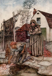 Arthur Rackham - 'The fisherman and his wife had no children, and they were just longing for a baby' from ''English Fairy Tales'' (1918)