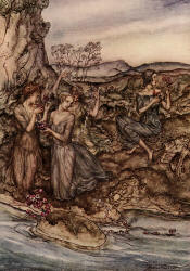 Arthur Rackham - 'Some beautiful young women sat twining wreaths of flowers' from ''Hawthorne's Wonder Book'' (1922)