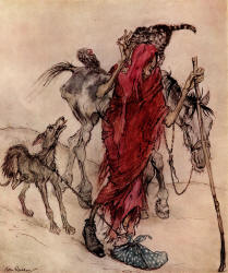 Arthur Rackham - 'The Hag of the Mill was a bony, thin pole of a hag with odd feet' from ''Irish Fairy Tales'' (1920)