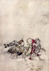 Arthur Rackham - 'Enter Peaseblossom, Cobweb, Moth, and Mustardseed' from Shakespeare's ''A Midsummer-Night's Dream'' (1908)