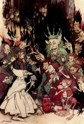 Arthur Rackham - 'Peer before the King of the Trolls' from ''Peer Gynt'' (1936)