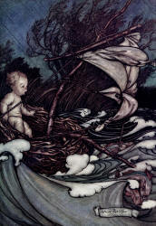 Arthur Rackham - 'There now arose a mighty storm, and he was tossed this way and that' from ''Peter Pan in Kensignton Gardens'' (1906)
