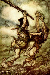 Arthur Rackham - 'Fafner kills Fasolt' from ''The Rhinegold & The Valkyrie'' (1910), written by Richard Wagner