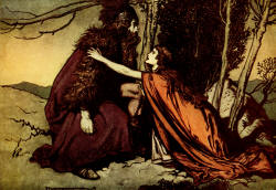 Arthur Rackham - 'Father! Father! Tell me what ails thee? With dismay thou art filling thy child!' from ''The Rhinegold & The Valkyrie'' (1910), written by Richard Wagner