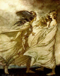 Arthur Rackham - 'The ring upon thy hand - ... ah, be implored! For Wotan fling it away!' from ''Siegfried & The Twilight of the Gods'' (1911), written by Richard Wagner
