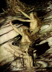 Arthur Rackham - 'Siegfried! Siegfried! Our warning is true - Flee, oh, flee from the curse!' from ''Siegfried & The Twilight of the Gods'' (1911), written by Richard Wagner