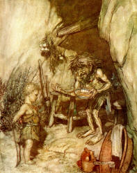 Arthur Rackham - 'Mime and the infant Siegfried' from ''Siegfried & The Twilight of the Gods'' (1911), written by Richard Wagner