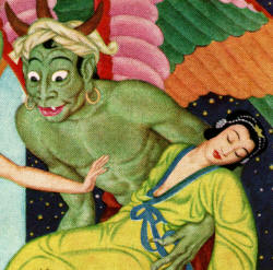 Detail from Edmund Dulac's 'The Genii bringing Princess Badoura to Prince Camaralzaman' for ''The Arabian Nights''