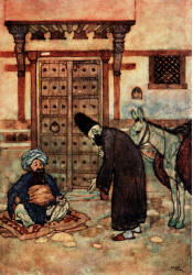 Edmund Dulac - '''Sir,'' said he, ''I have brought my oil a great distance to sell to-morrow''' from ''Stories from The Arabian Nights'' (1907)