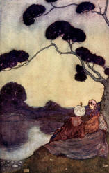 Edmund Dulac - 'Sat by the lake and solaced themselves sweetly with love' from ''Stories from The Arabian Nights'' (1907)