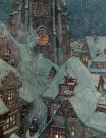 Edmund Dulac's 'Many a winter's night she flies through the streets and peeps in at the windows, and then the ice freezes on the panes into wonderful patterns like flowers' for the tale 'The Snow Queen' in the 1911 Edition of ''Stories from Hans Andersen''