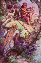 Frank C Pape - colour illustration for 'Ringfalla Bridge' from ''The Diamond Fairy Book'' (1911)