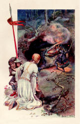 Frank C Pape - 'Una and the Dwarf watch the encounter between the Red Cross Knight and the Dragon' from ''The Gateway to Spenser - Stories from the Faerie Queen'' (1910)
