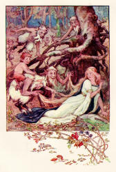 Frank C Pape - 'Una is discovered by the little Woodmen' from ''The Gateway to Spenser - Stories from the Faerie Queen'' (1910)