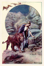 Frank C Pape - 'Una and the Lion in the Desert' from ''The Gateway to Spenser - Stories from the Faerie Queen'' (1910)
