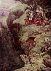 Frank C Pape - 'The Shpeherds take Christian and Hopeful to the top of the Hill of Error' from ''The Pilgrim's Progress'' (1910)