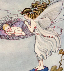 Detail from Ida Rentoul Outhwaite's 'Fairy-Beauty rocks a Babe' from ''The Enchanted Forest''