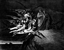Gustave Dore - Illustration depicting Canto XXI, line 70 from ''Inferno'' (1887), written by Dante Alighieri