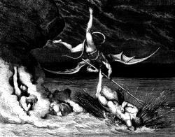 Gustave Dore - Illustration depicting Canto XXII, lines 125-126 from ''Inferno'' (1887), written by Dante Alighieri