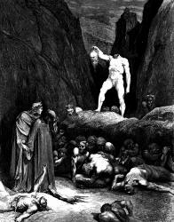 Gustave Dore - Illustration depicting Canto XXVIII, lines 116, 119 from ''Inferno'' (1887), written by Dante Alighieri
