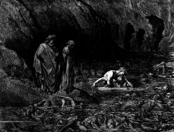 Gustave Dore - Illustration depicting Canto XXXII, lines 127-129 from ''Inferno'' (1887), written by Dante Alighieri