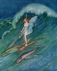 Ida Rentoul Outhwaite - 'She stepped on to one of them and drove the others with reins of pink seaweed' from ''Bunny and Brownie - The Adventures of George and Wiggle'' (1930)