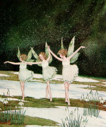 Ida Rentoul Outhwaite - 'In and out among the snowdrops Fairies were dancing' from ''Bunny and Brownie - The Adventures of George and Wiggle'' (1930)