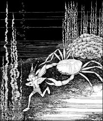 Ida Rentoul Outhwaite - 'He turned and ran as fast as his tired little feet would carry him' from ''Bunny and Brownie - The Adventures of George and Wiggle'' (1930)