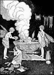 Ida Rentoul Outhwaite - 'The Fairies gave him a steaming hot bath' from ''Bunny and Brownie - The Adventures of George and Wiggle'' (1930)