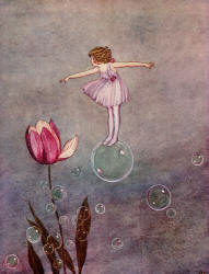 Ida Rentoul Outhwaite - 'Sylvie in her Fairy Frock floating on the Great Bubble' from ''The Little Green Road to Fairyland'' (1922)