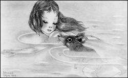 Adrienne Segur's monotone illustrations for 'La Mare de Larmes' ('The Pool of Tears') from ''Alice au pays des merveilles'' (''Alice's Adventures in Wonderland'')
