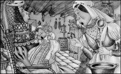 Adrienne Segur's monotone illustrations for 'Petit Cochon et Poivre' ('Pig and Pepper') from ''Alice au pays des merveilles'' (''Alice's Adventures in Wonderland'')