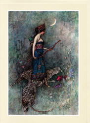 Greeting Card sample showing a Warwick Goble illustration for ''The Complete Poetical Works of Geoffrey Chaucer'' (1912)