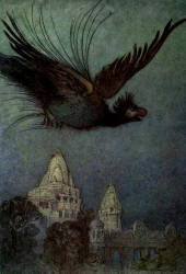 Warwick Goble - 'A monstrous bird comes out apparently from the palace' from ''Folk Tales of Bengal'' (1912)