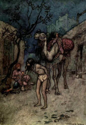 Warwick Goble - 'The camel-drive alighted, tied the camel to a tree on the spot, and began smoking' from ''Folk Tales of Bengal'' (1912)
