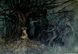 Warwick Goble - 'The moment the first stroke was given, a great many ghosts rushed towards the Brahman' from ''Folk Tales of Bengal'' (1912)