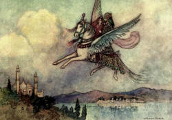 Warwick Goble - 'The lady, king, and hiraman all reached the king's capital safe and sound' from ''Folk Tales of Bengal'' (1912)