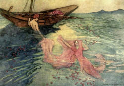 Warwick Goble - 'Coming up to the surface they climbed into the boat' from ''Folk Tales of Bengal'' (1912)