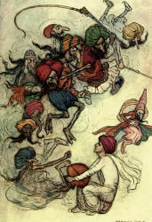 Warwick Goble - 'Instead of sweetmeats about a score of demons' from ''Folk Tales of Bengal'' (1912)