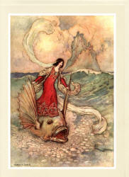 Greeting Card sample showing a Warwick Goble illustration from ''Stories from the Pentamerone'' (1911)