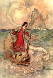 Warwick Goble - 'Rita riding on the Dolphin' from ''Stories from the Pentamerone'' (1911)
