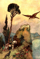 Warwick Goble - 'The King and the Falcon outside the Palace' from ''Stories from the Pentamerone'' (1911)