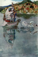 Willy Pogany's 'A little boat of pearly sheen, And a stately Knight that sat therein' from the 1913 Edition of ''Lohengrin''