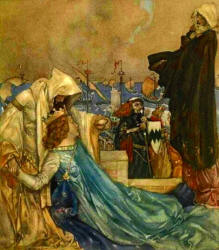William Russell Flint - 'Then the Queen Guenever made great sorrow for the departing of her land and other ...' from ''Le Morte d'Arthur: The Book of King Arthur and his Noble Knights of the Round Table'' (1910-11)