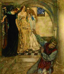 William Russell Flint - 'Therefore thee behoveth now to choose one of us four' from ''Le Morte d'Arthur: The Book of King Arthur and his Noble Knights of the Round Table'' (1910-11)