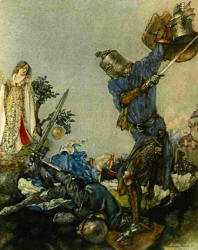 William Russell Flint - 'And anon he rased off his helm, and smote his neck in sunder ...' from ''Le Morte d'Arthur: The Book of King Arthur and his Noble Knights of the Round Table'' (1910-11)